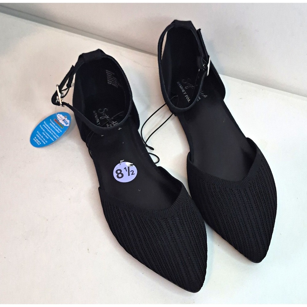 Seychelles Black Pointed Toe D'Orsay Flats Memory Foam Ankle Strap Buckle 8.5M